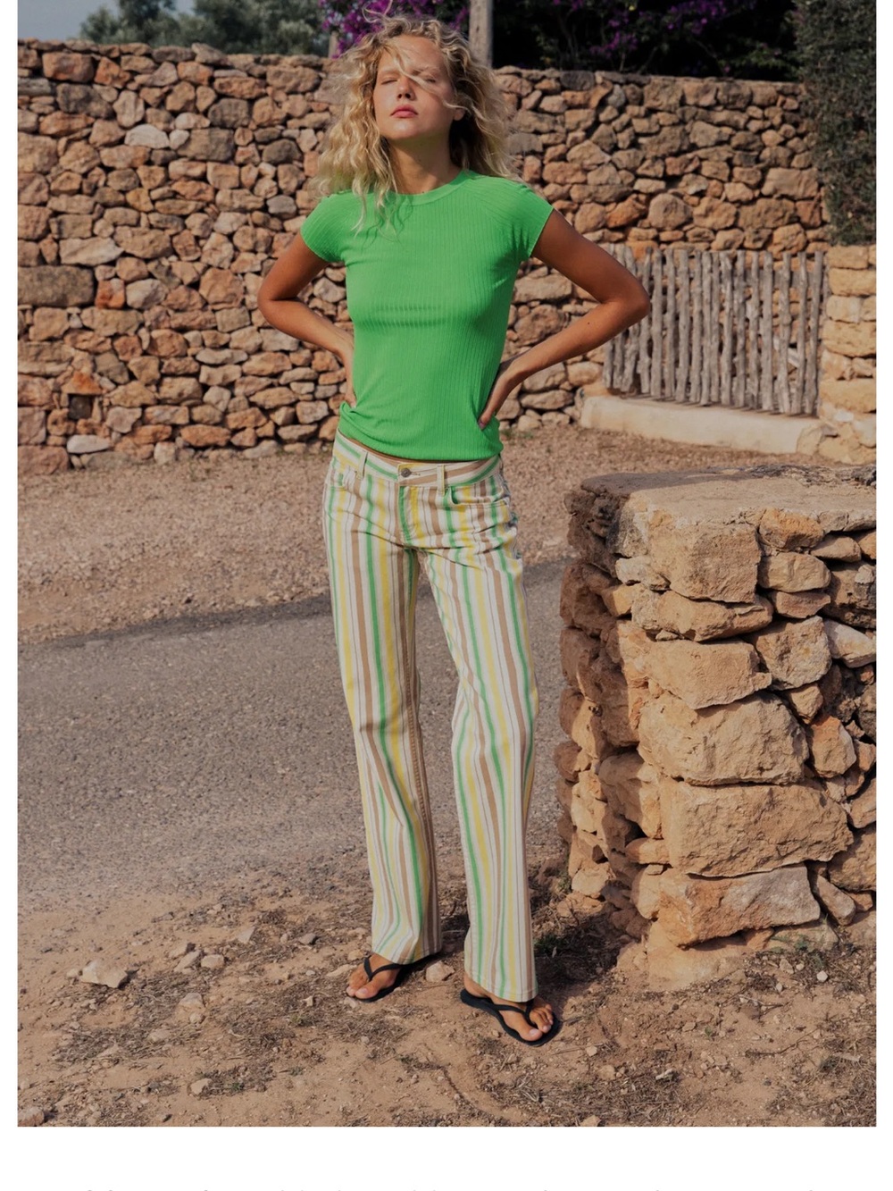 Zara Bright Green Ribbed Short-Sleeve Top